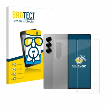 Front side of a product packaging with the brand logo BROTECT. Next to it is the device Samsung Galaxy Z Fold 6 5G (Front+Back