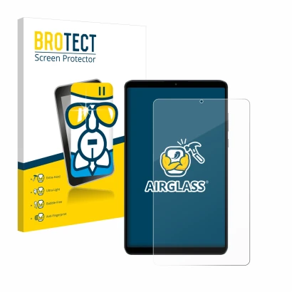 Front side of a product packaging with the brand logo BROTECT. Next to it is the device Xiaomi Redmi Pad SE 8.7 4G shown with 