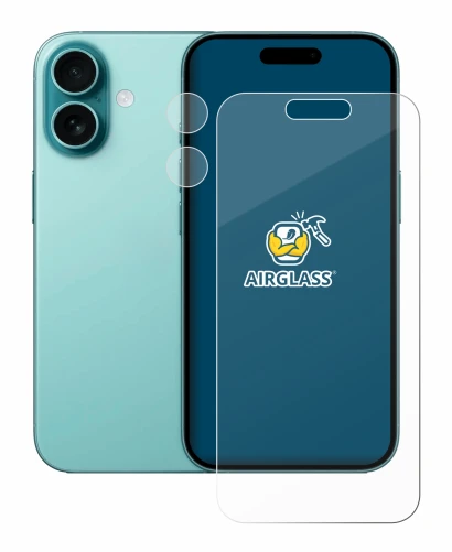 Image of the device Apple iPhone 16 (Front+Camera) with a wide variety of screen protectors.