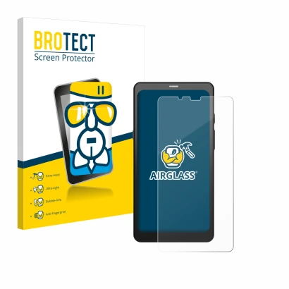 Front side of a product packaging with the brand logo BROTECT. Next to it is the device Boox Palma 2 shown with the correspond