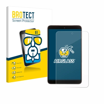 Front side of a product packaging with the brand logo BROTECT. Next to it is the device Nokia T10 (portrait) shown with the co