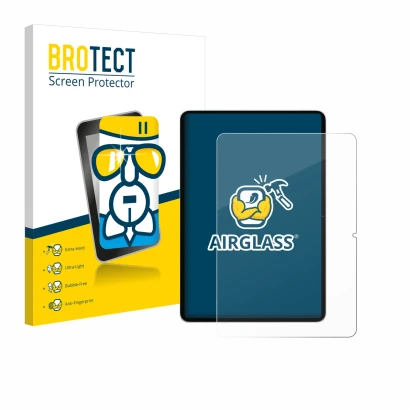 Front side of a product packaging with the brand logo BROTECT. Next to it is the device Xiaomi Pad 7 shown with the correspond