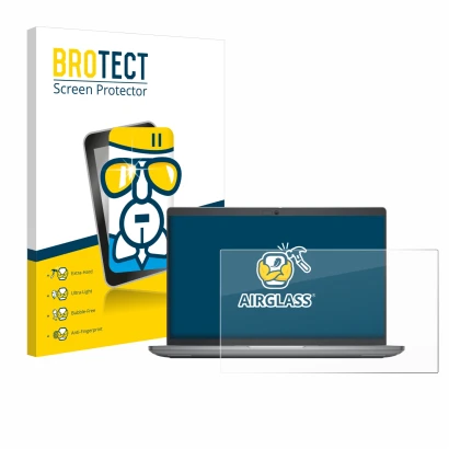 Front side of a product packaging with the brand logo BROTECT. Next to it is the device Dell Latitude 5450 Laptop 14" shown wi