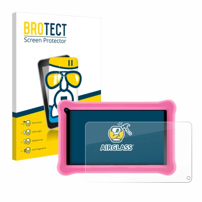 Front side of a product packaging with the brand logo BROTECT. Next to it is the device Sumtab K708 7.1" shown with the corres