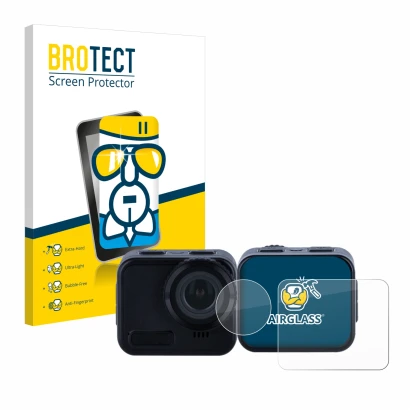 Front side of a product packaging with the brand logo BROTECT. Next to it is the device Rollei 9s Cube shown with the correspo