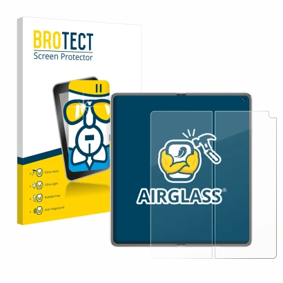 Front side of a product packaging with the brand logo BROTECT. Next to it is the device Huawei Mate X6 (Inner display) shown w