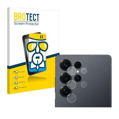 Front side of a product packaging with the brand logo BROTECT. Next to it is the device Samsung Galaxy S25 Ultra Enterprise Ed