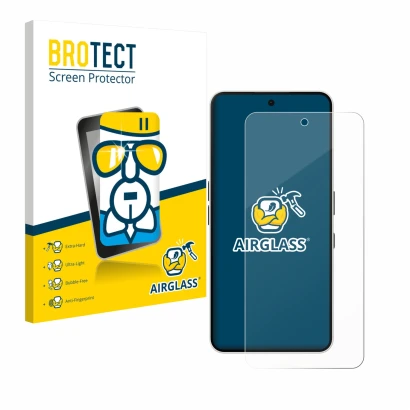 Front side of a product packaging with the brand logo BROTECT. Next to it is the device Nothing Phone (3a) shown with the corr