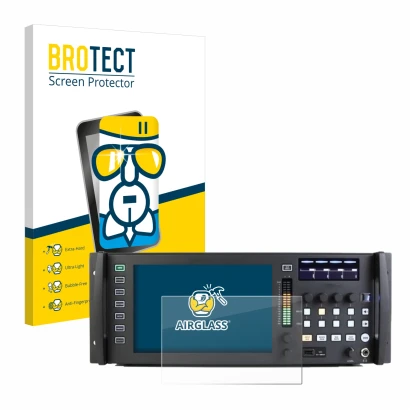 Front side of a product packaging with the brand logo BROTECT. Next to it is the device Behringer Wing Rack shown with the cor