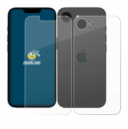 Image of the device Apple iPhone 16e (Front+Back) with a wide variety of screen protectors.