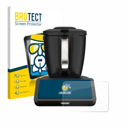 Front side of a product packaging with the brand logo BROTECT. Next to it is the device Vorwerk Thermomix TM7 shown with the c