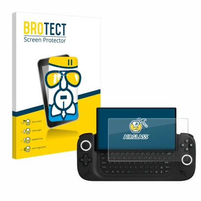 Front side of a product packaging with the brand logo BROTECT. Next to it is the device Antec Core HS shown with the correspon