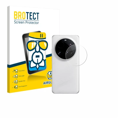 Front side of a product packaging with the brand logo BROTECT. Next to it is the device Xiaomi 15 Ultra (ONLY Camera Lens) sho