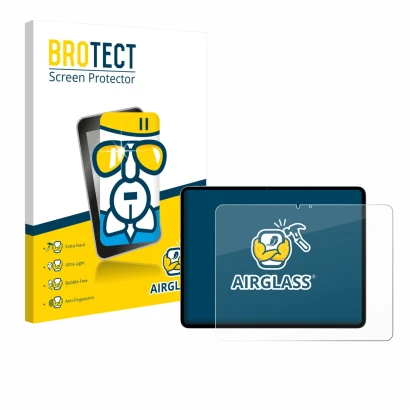 Front side of a product packaging with the brand logo BROTECT. Next to it is the device Apple iPad Air 13" M3 2025 shown with 