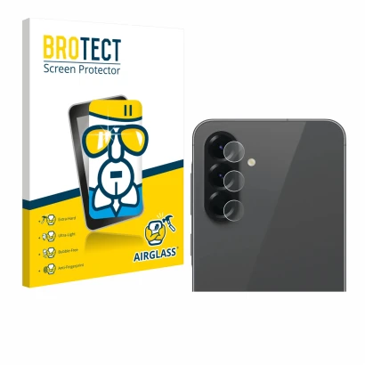 Front side of a product packaging with the brand logo BROTECT. Next to it is the device Samsung Galaxy A56 5G (ONLY Camera Len