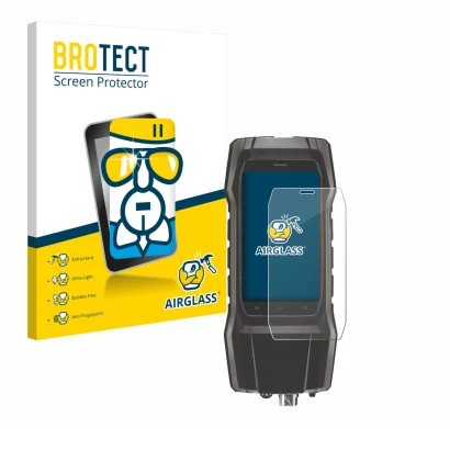 Front side of a product packaging with the brand logo BROTECT. Next to it is the device Testo 300 shown with the corresponding