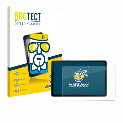 Front side of a product packaging with the brand logo BROTECT. Next to it is the device Samsung Galaxy Tab S10 FE WiFi shown w