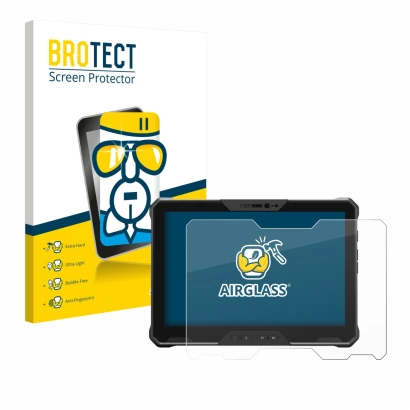 Front side of a product packaging with the brand logo BROTECT. Next to it is the device Dell Latitude 7030 Rugged Extreme show
