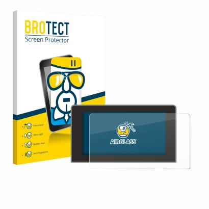 Front side of a product packaging with the brand logo BROTECT. Next to it is the device Volkswagen Crafter 10" (2024-2025) sho