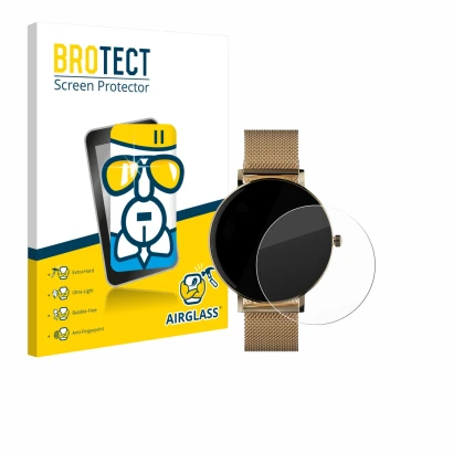 Front side of a product packaging with the brand logo BROTECT. Next to it is the device ZenWatch Venice Pro shown with the cor