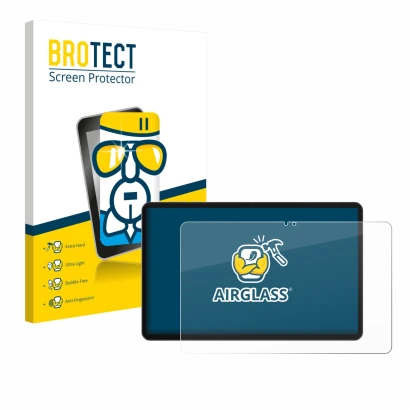 Front side of a product packaging with the brand logo BROTECT. Next to it is the device Honor Pad X9a shown with the correspon