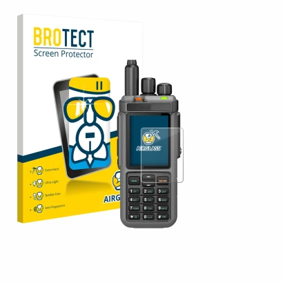 Front side of a product packaging with the brand logo BROTECT. Next to it is the device Radtel RT-880 shown with the correspon