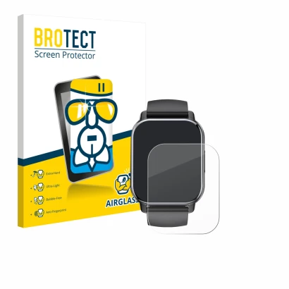 Front side of a product packaging with the brand logo BROTECT. Next to it is the device Poounur T80 1.95" shown with the corre