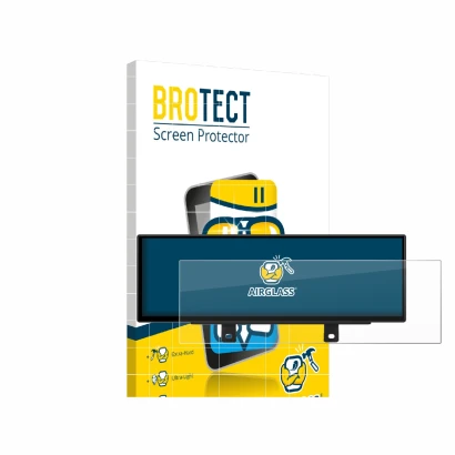 Front side of a product packaging with the brand logo BROTECT. Next to it is the device Xtrons QLB42THNBR shown with the corre