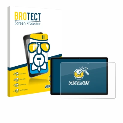 Front side of a product packaging with the brand logo BROTECT. Next to it is the device Blackview Mega 8 shown with the corres