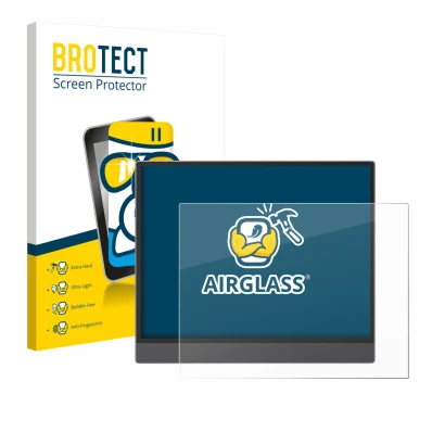 Front side of a product packaging with the brand logo BROTECT. Next to it is the device Boox Tab X C shown with the correspond