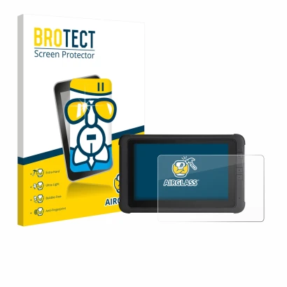 Front side of a product packaging with the brand logo BROTECT. Next to it is the device Webfleet PRO 8475 shown with the corre