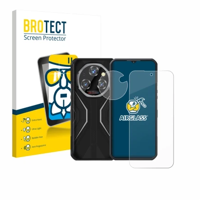Front side of a product packaging with the brand logo BROTECT. Next to it is the device Oukitel WP55 Pro (Front+Camera) shown