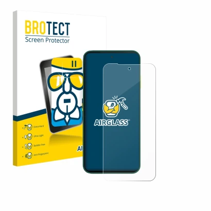 Front side of a product packaging with the brand logo BROTECT. Next to it is the device Fairphone 6 shown with the correspondi