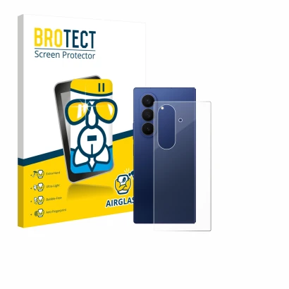 Front side of a product packaging with the brand logo BROTECT. Next to it is the device Samsung Galaxy Z Fold 7 (Back) shown w
