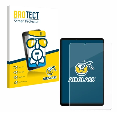 Front side of a product packaging with the brand logo BROTECT. Next to it is the device Lenovo Legion Y700 2022 shown with the