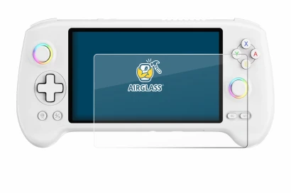 Image of the device Anbernic RG557 with a wide variety of screen protectors.