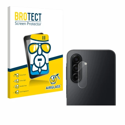 Front side of a product packaging with the brand logo BROTECT. Next to it is the device Samsung Galaxy A17 5G (ONLY Camera Len