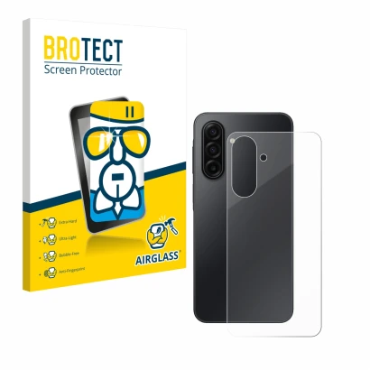 Front side of a product packaging with the brand logo BROTECT. Next to it is the device Samsung Galaxy A17 5G (Back) shown wit