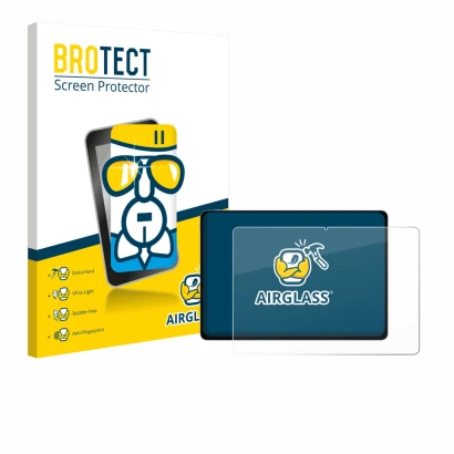 Front side of a product packaging with the brand logo BROTECT. Next to it is the device Honor Magicpad 3 shown with the corres