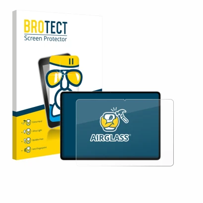 Front side of a product packaging with the brand logo BROTECT. Next to it is the device Honor Magicpad 3 Pro shown with the co