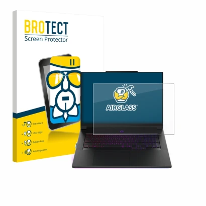 Front side of a product packaging with the brand logo BROTECT. Next to it is the device Lenovo Legion 9i Gen 10 18