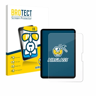 Front side of a product packaging with the brand logo BROTECT. Next to it is the device Apple iPad Pro 11" 2025 shown with the