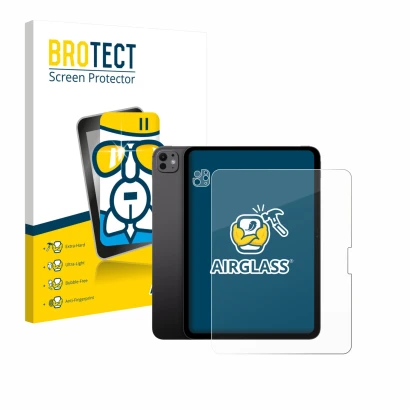 Front side of a product packaging with the brand logo BROTECT. Next to it is the device Apple iPad Pro 13" 2025 (Front+Camera)