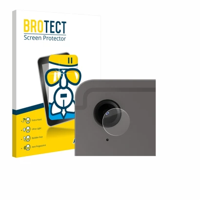 Front side of a product packaging with the brand logo BROTECT. Next to it is the device Samsung Galaxy Tab S9 FE (ONLY Camera 
