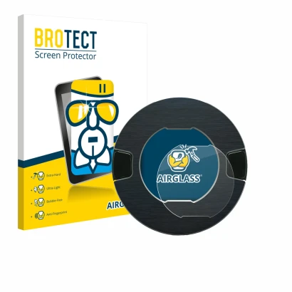 Front side of a product packaging with the brand logo BROTECT. Next to it is the device OOONO P-DISC NO1 shown with the corres