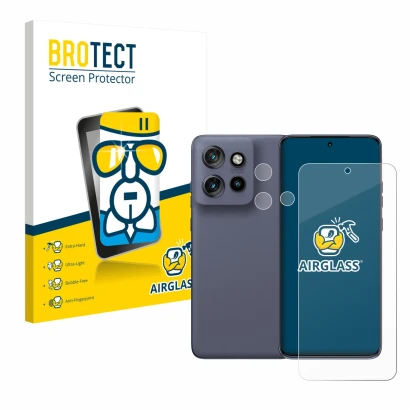 Front side of a product packaging with the brand logo BROTECT. Next to it is the device Motorola Edge 60 Neo (Front+Camera) sh