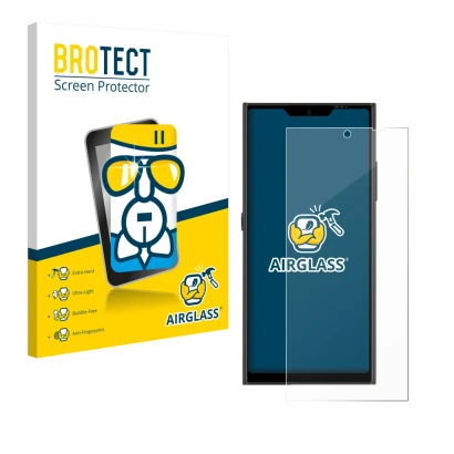 Front side of a product packaging with the brand logo BROTECT. Next to it is the device Jolla Phone shown with the correspondi