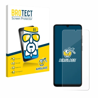 Front side of a product packaging with the brand logo BROTECT. Next to it is the device Honor X5c Plus shown with the correspo