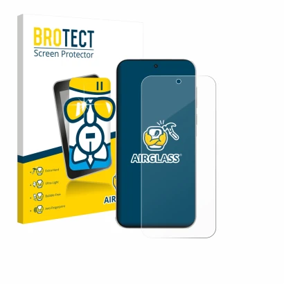 Front side of a product packaging with the brand logo BROTECT. Next to it is the device OnePlus Turbo 6V shown with the corres