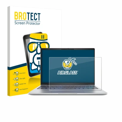 Front side of a product packaging with the brand logo BROTECT. Next to it is the device HP EliteBook 8 G1i 13